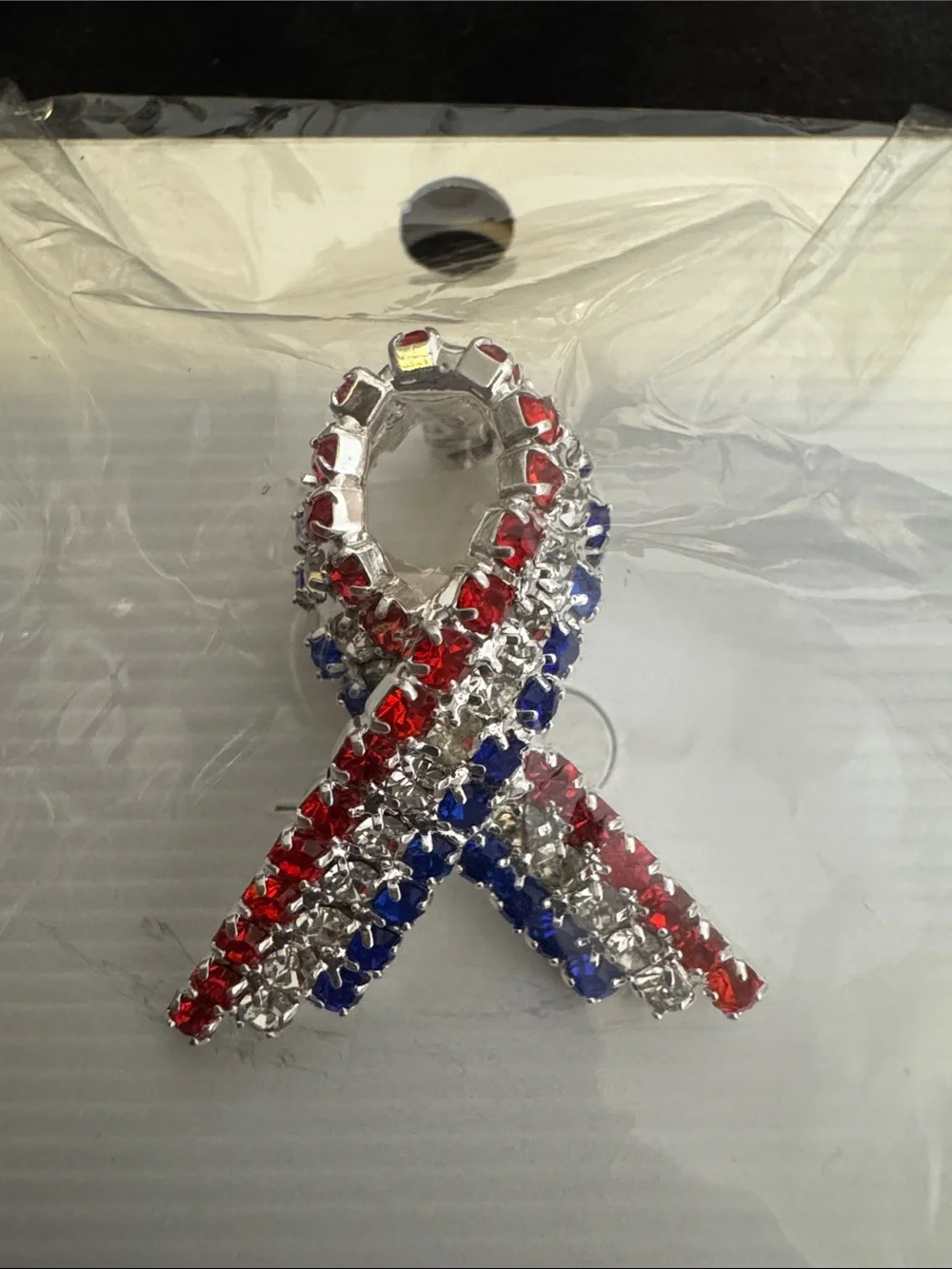 Rhinestone Ribbon Pin in Red, White & Blue